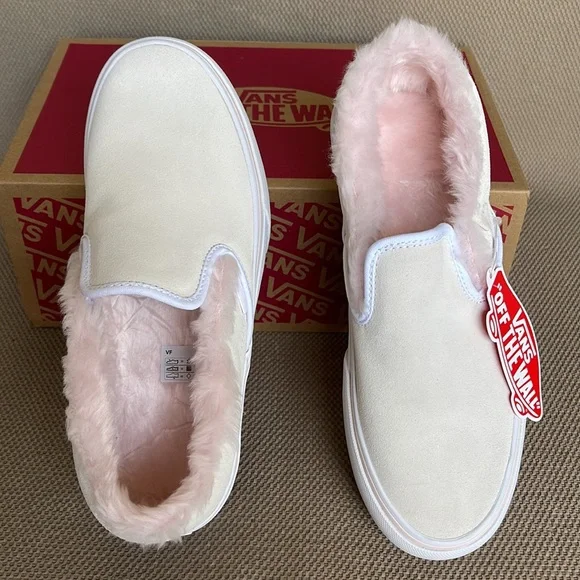 Vans Classic Slip-On Platforms Suede / Fur True White WMNS - Picture 13 of 16